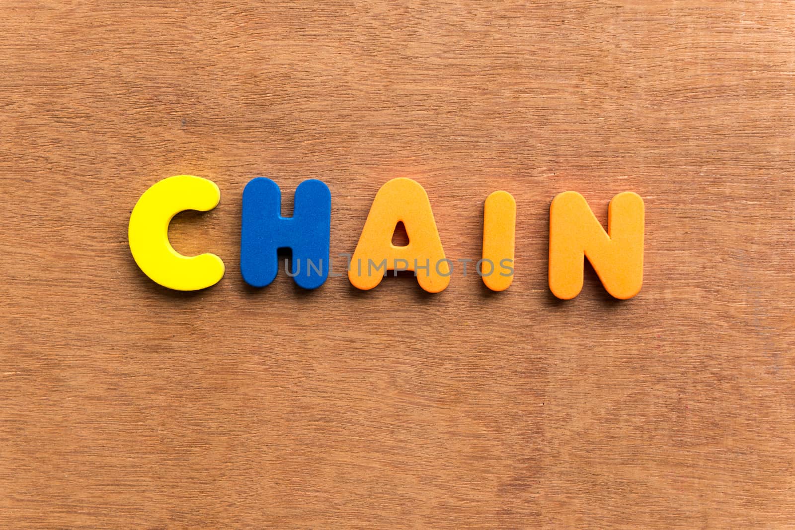 chain colorful word on the wooden background