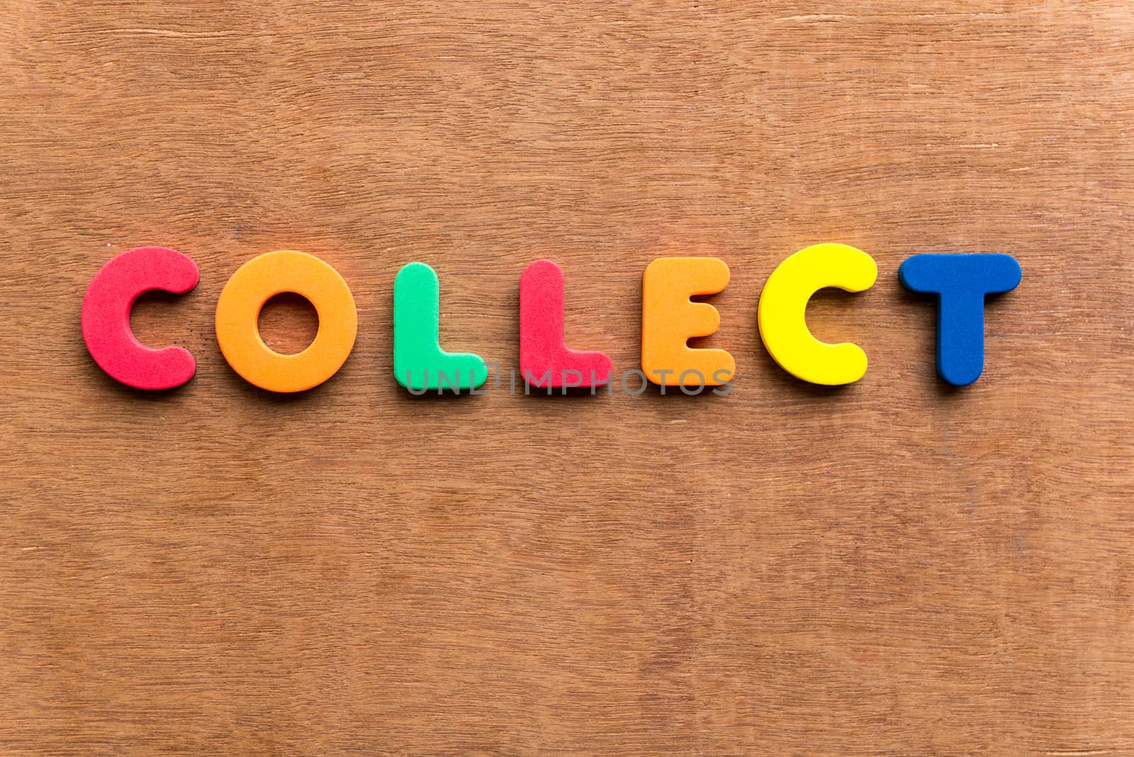 collect colorful word on the wooden background