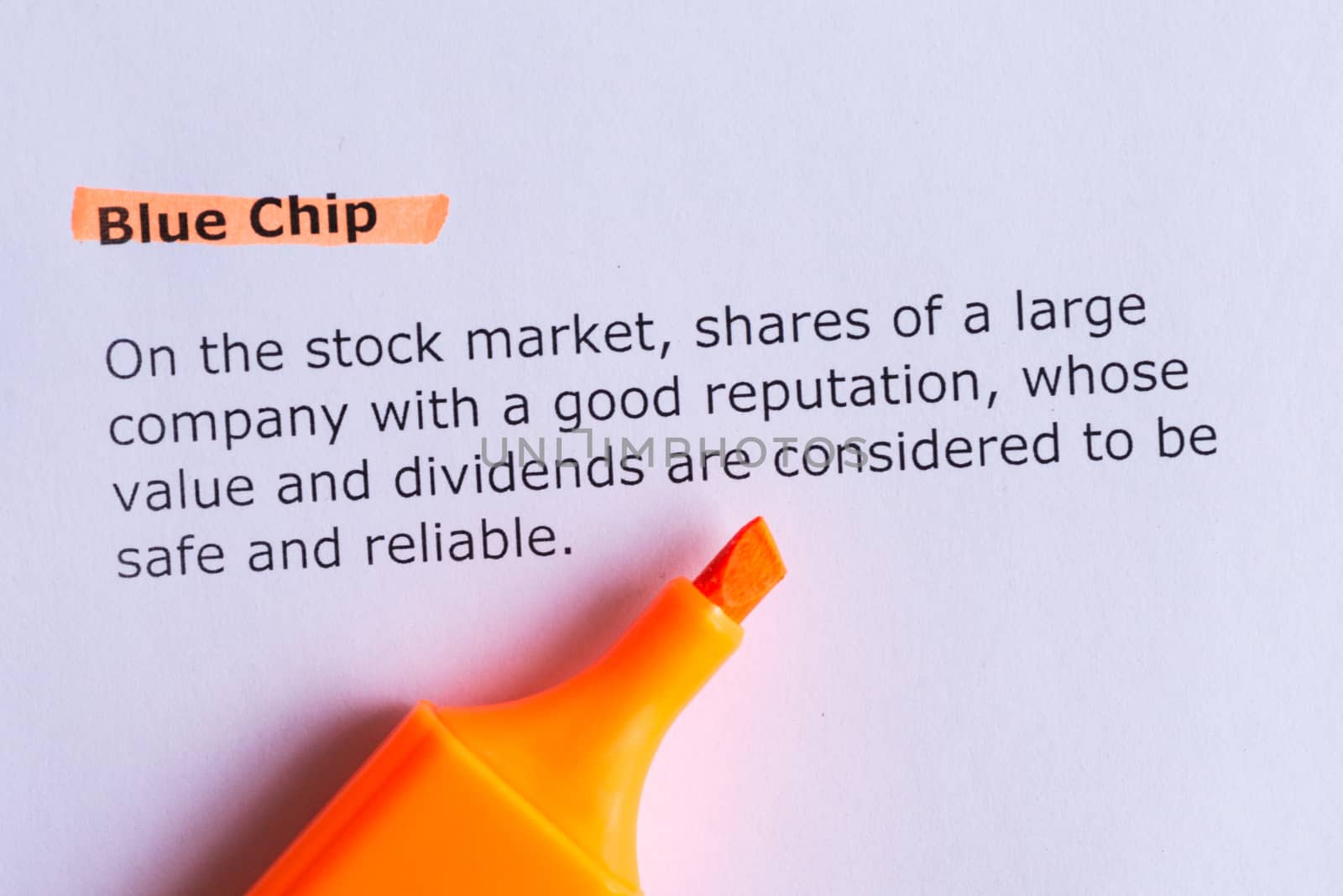 blue chip word highlighted on the white paper