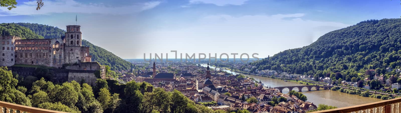 Heidelberg city and Neckar river panorama, Germany