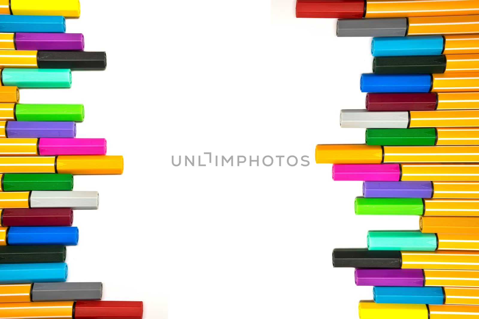 Colorful pens on isolated white background