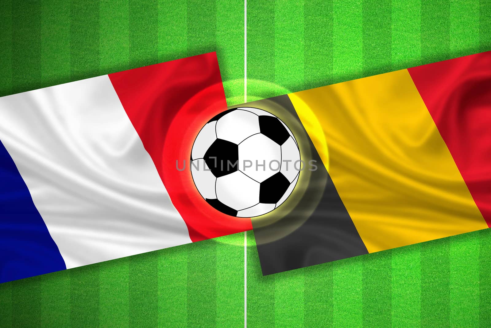 France - Belgium - Soccer field with ball by aldorado