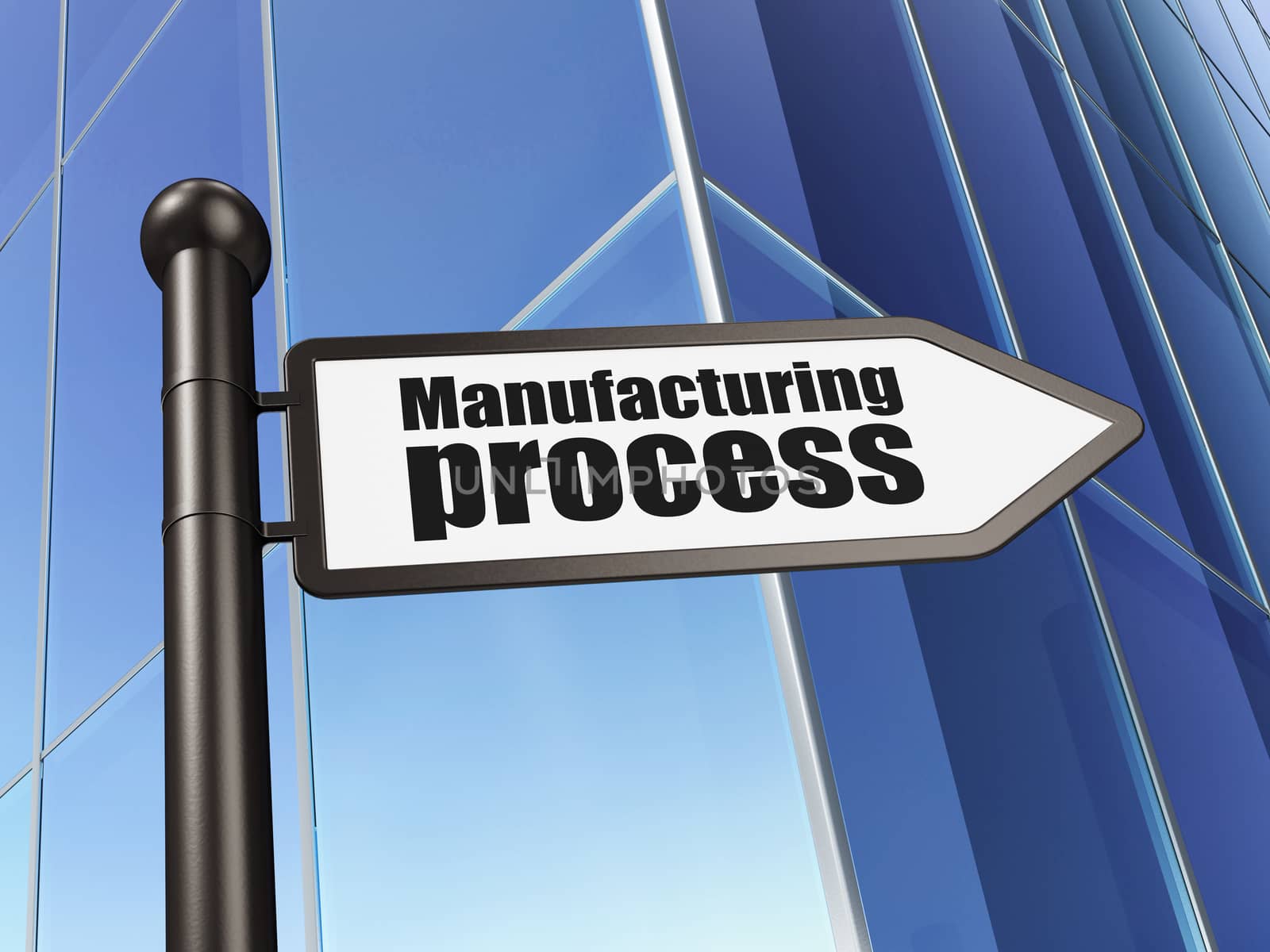Manufacuring concept: sign Manufacturing Process on Building background, 3D rendering