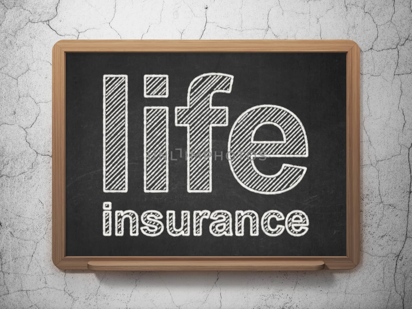 Insurance concept: text Life Insurance on Black chalkboard on grunge wall background, 3D rendering