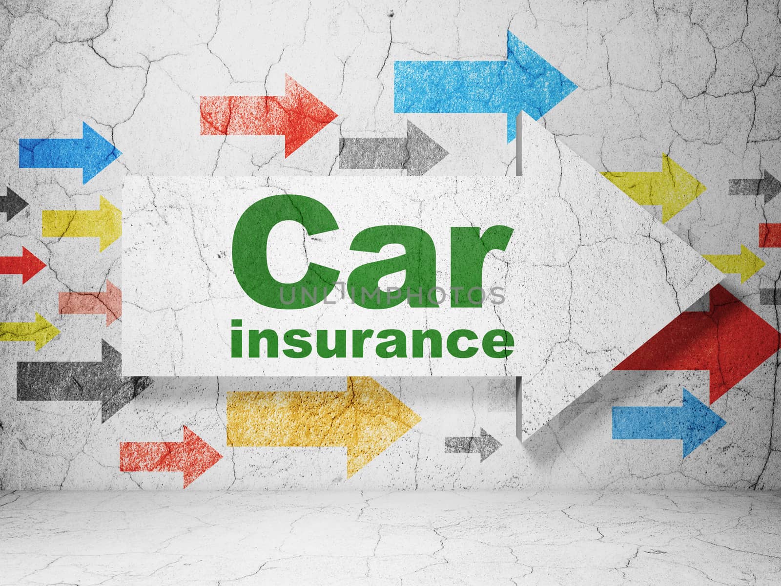 Insurance concept: arrow with Car Insurance on grunge wall background by maxkabakov
