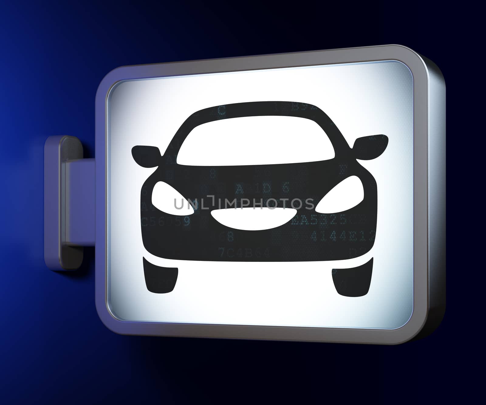 Travel concept: Car on advertising billboard background, 3D rendering