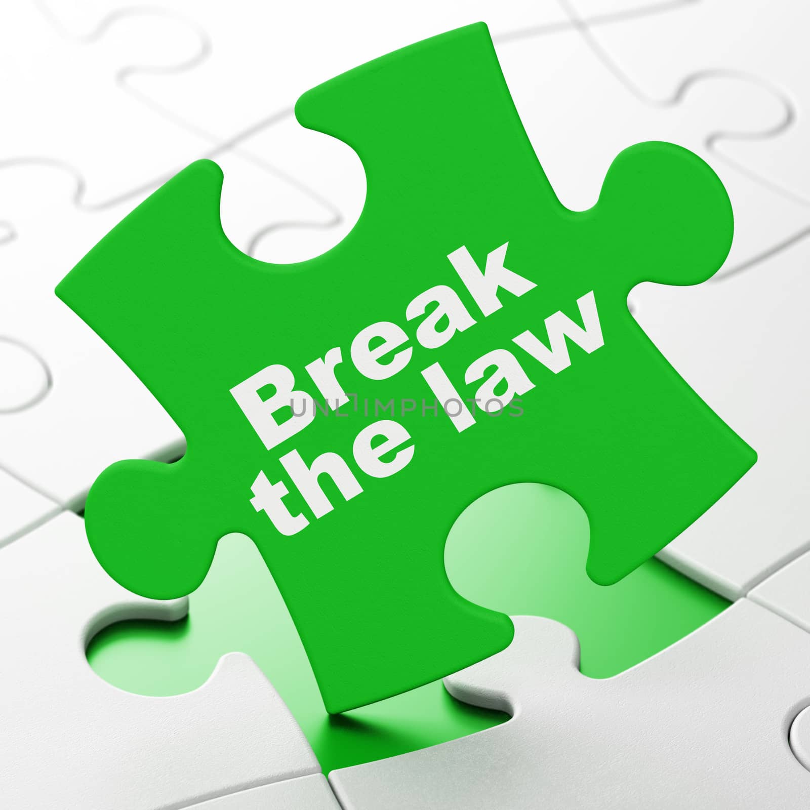 Law concept: Break The Law on Green puzzle pieces background, 3D rendering