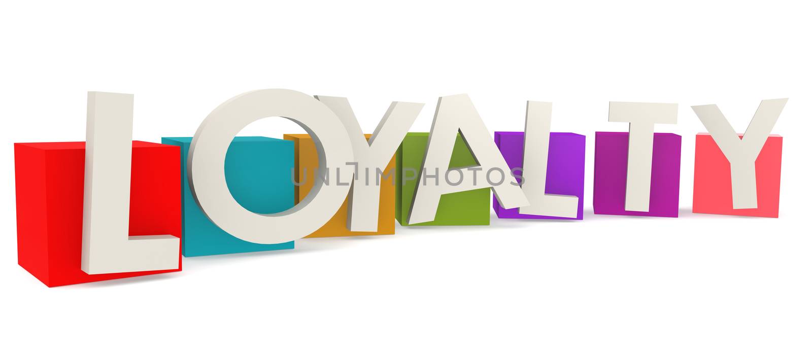 Colorful cubes with loyalty word, 3D rendering