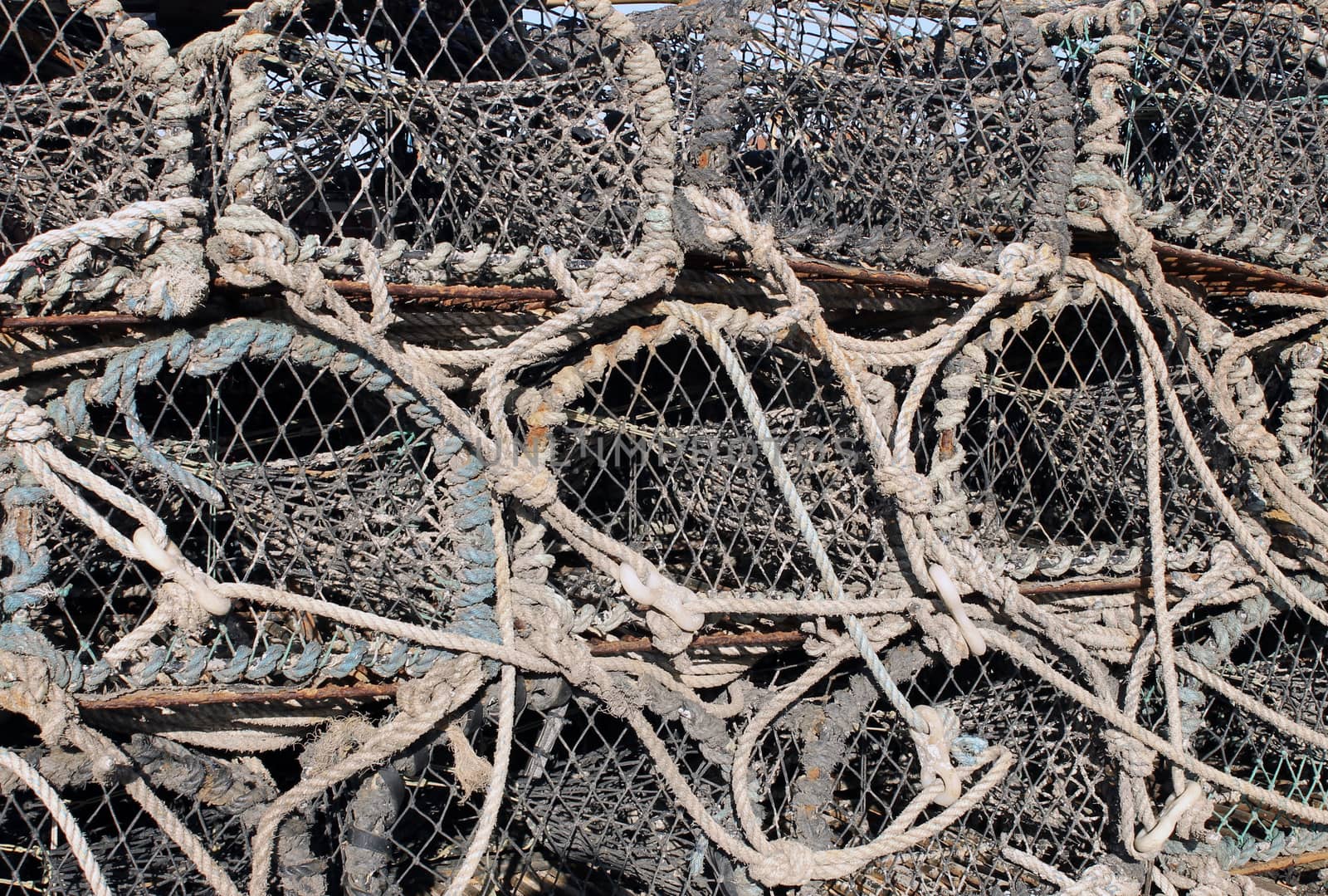 Background of lobster pots and creels.