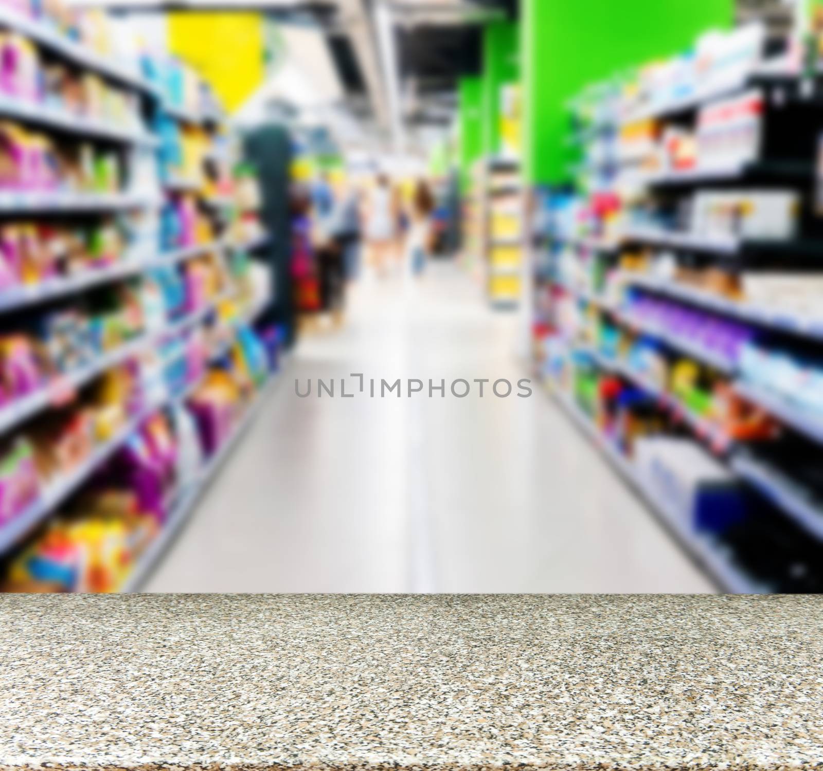 Marble empty table in front of blurred supermarket by fascinadora