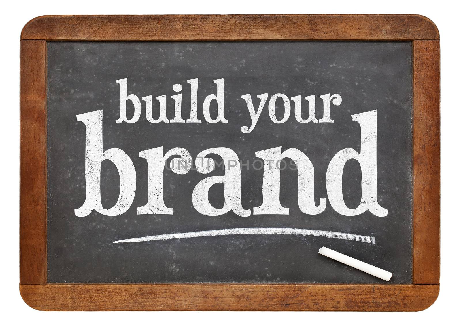 build your brand  - white chalk text on a vintage slate blackboard