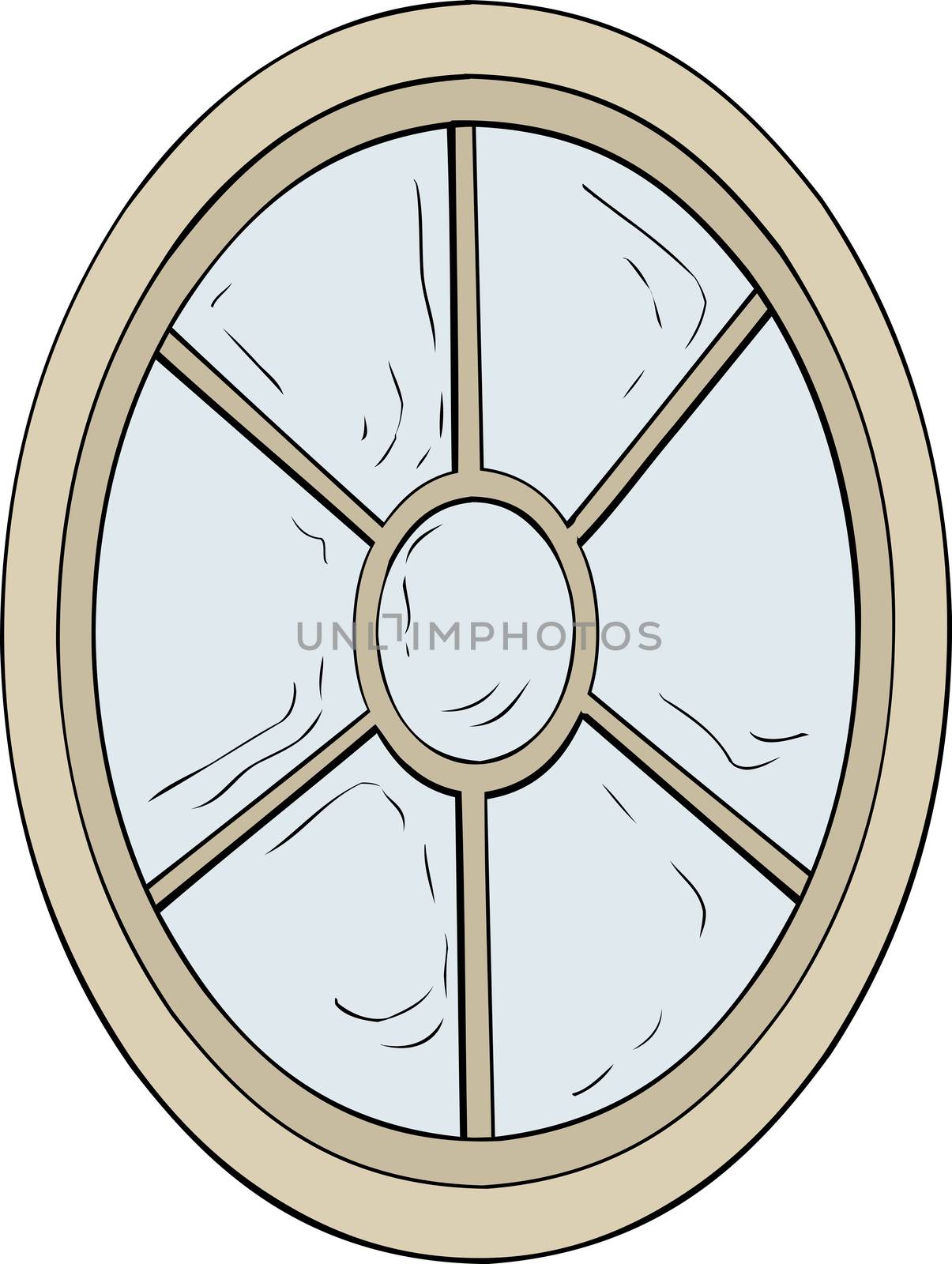 Oval shaped 18th century neoclassical glass window illustration over white