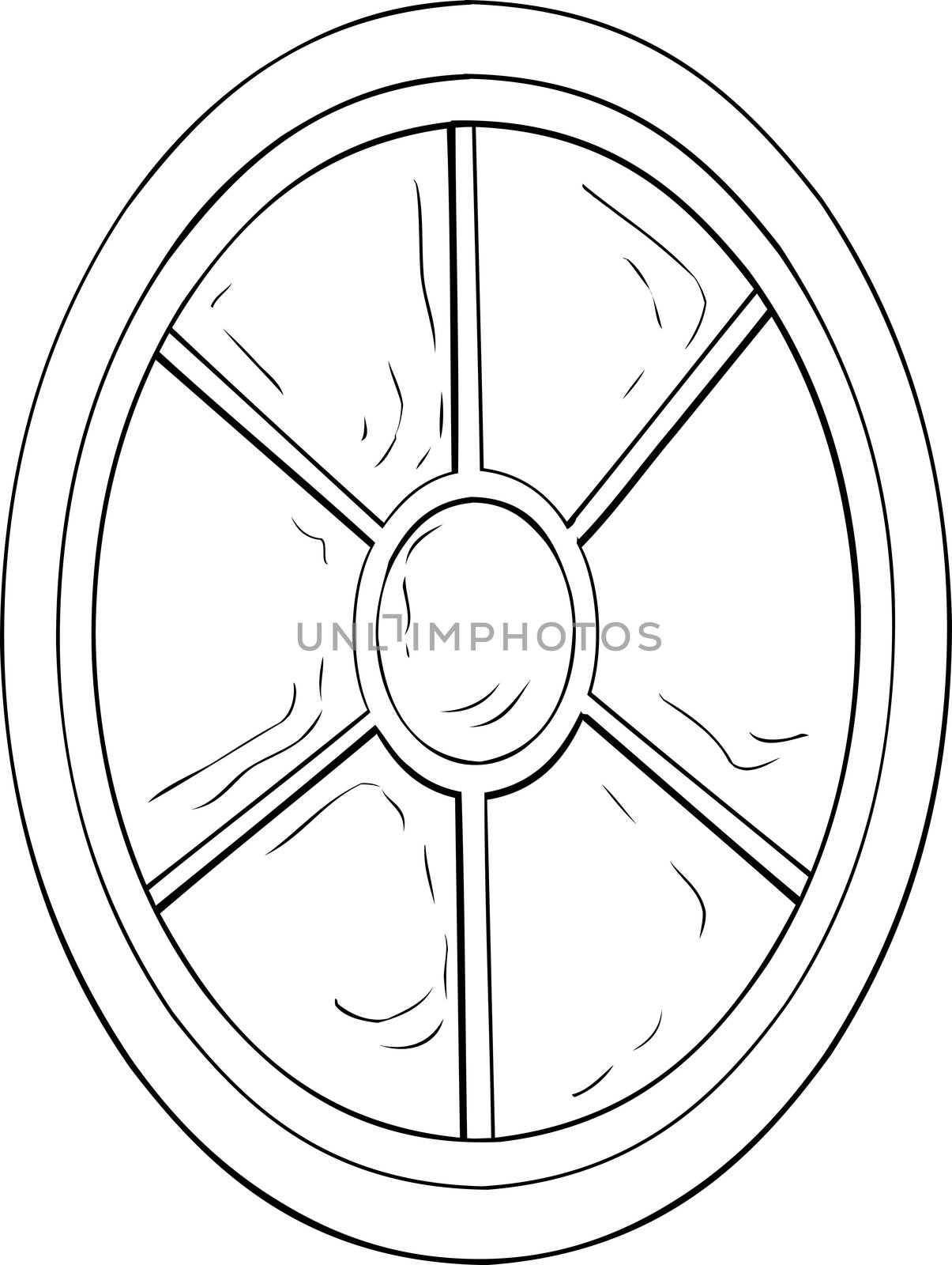 Outlined oval shaped 18th century neoclassical glass window illustration over white