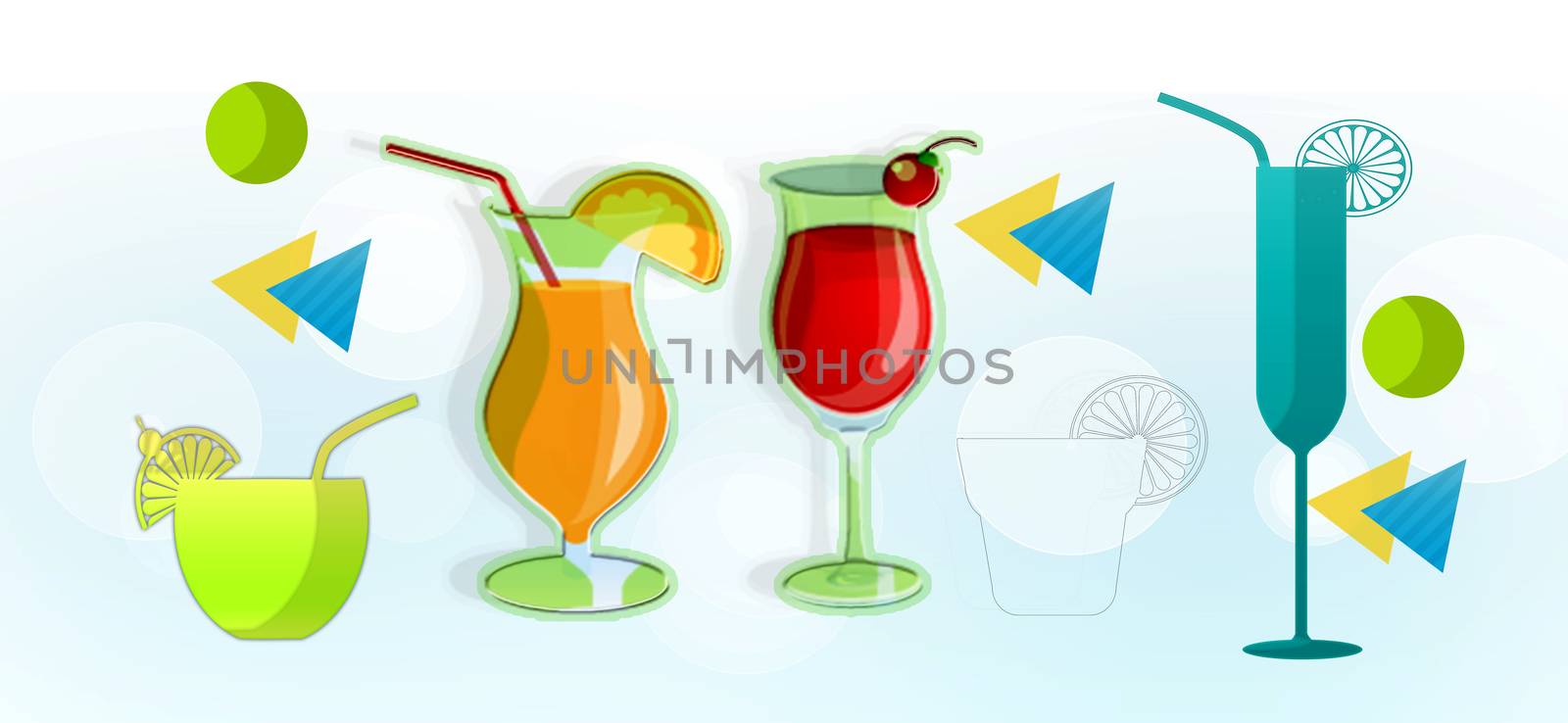 background with glass cocktail and fruit