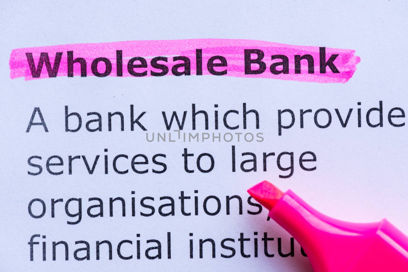 wholesale bank word highlighted on the white background