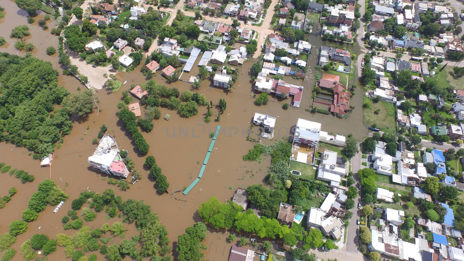 ARGENTINA, Colon: Drone footage shows the flooded city of Colon, Argentina on December 28, 2015. The flooding, caused by a dramatic rise in the level of the Rio Uruguay, had begun more than one week prior. The floods have caused the evacuation of more than 170,000 people in Uruguay, Paraguay, northern Argentina, and southern Brazil.