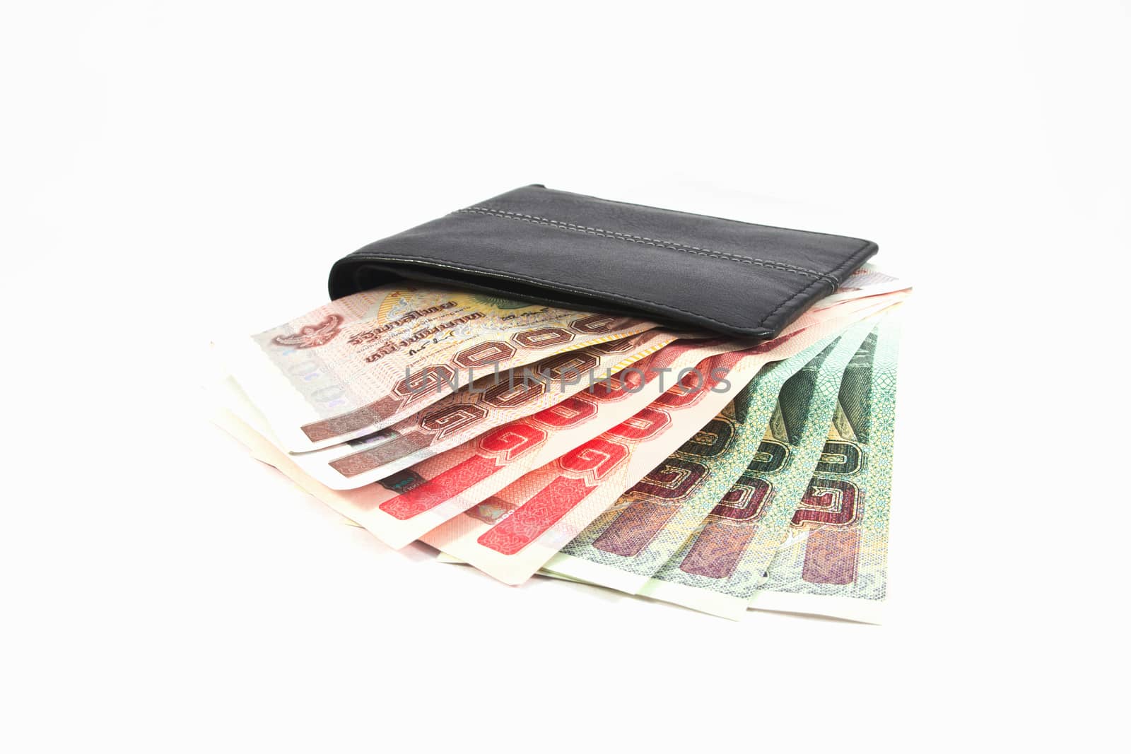 Money in wallet,isolated on white background