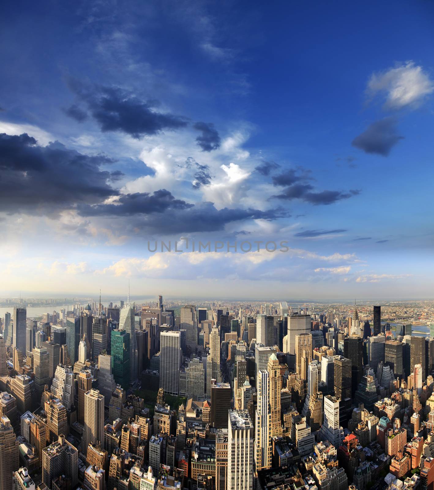 New York City Manhattan skyline aerial view with Empire State and skyscrapers in Manhattan, New York City