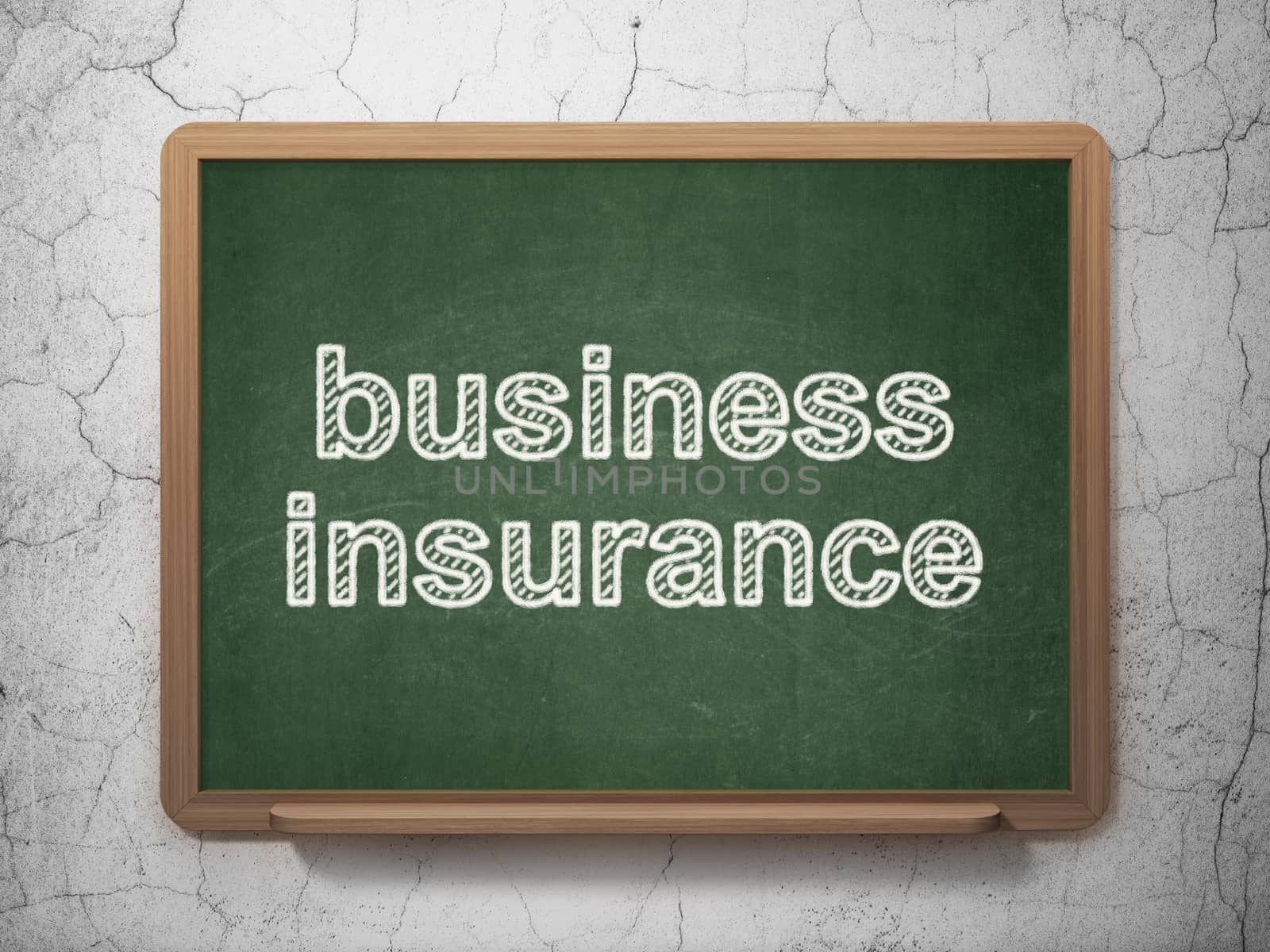 Insurance concept: text Business Insurance on Green chalkboard on grunge wall background, 3D rendering