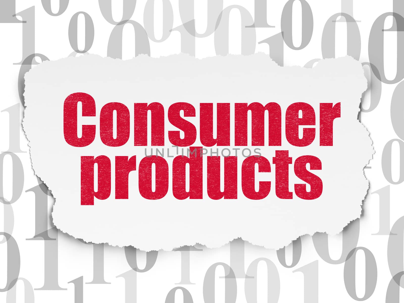Business concept: Painted red text Consumer Products on Torn Paper background with  Binary Code