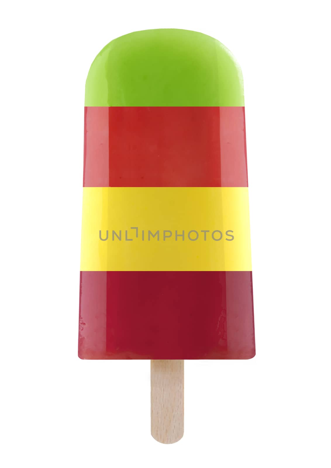 Multi flavored ice lolly over a whtie background