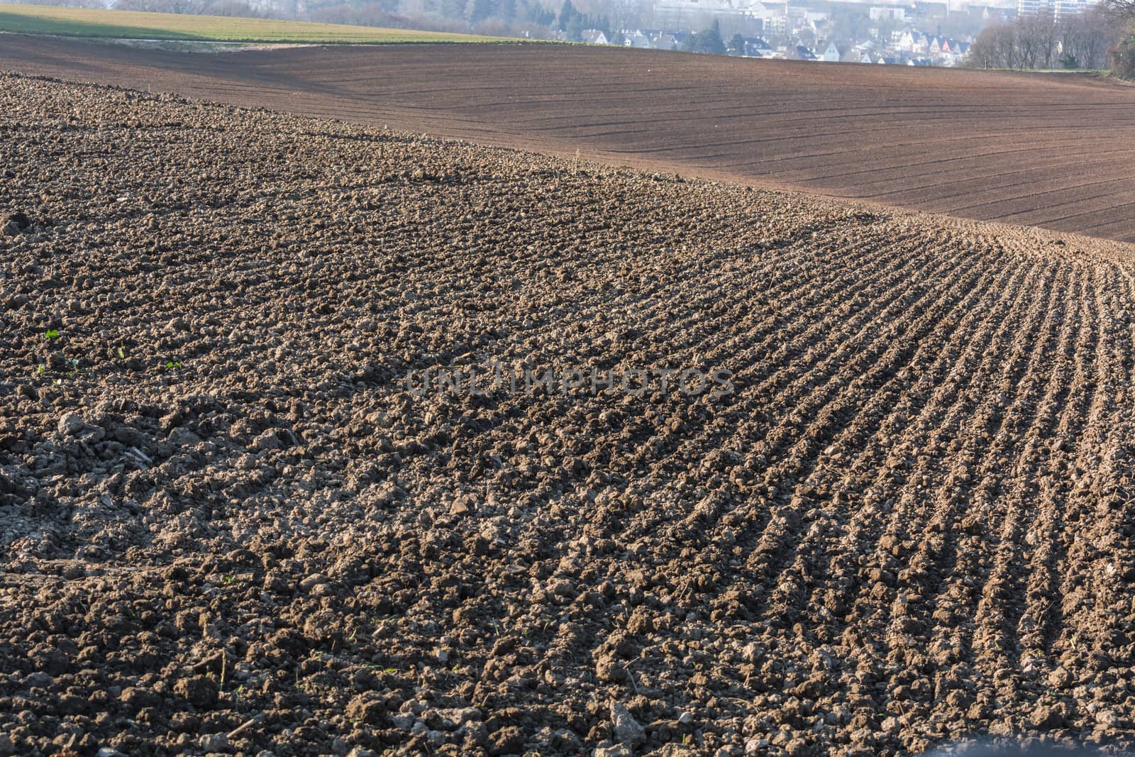 Freshly plowed field, field in Germany.