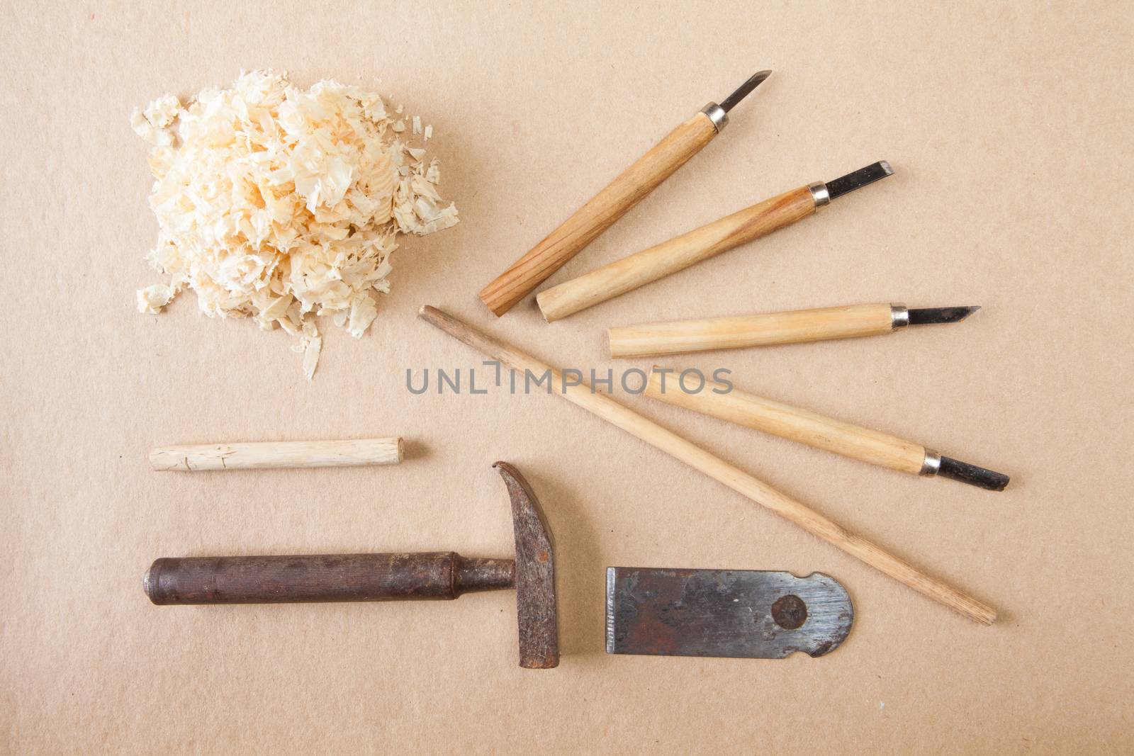 Wood tools arranged top view by andongob