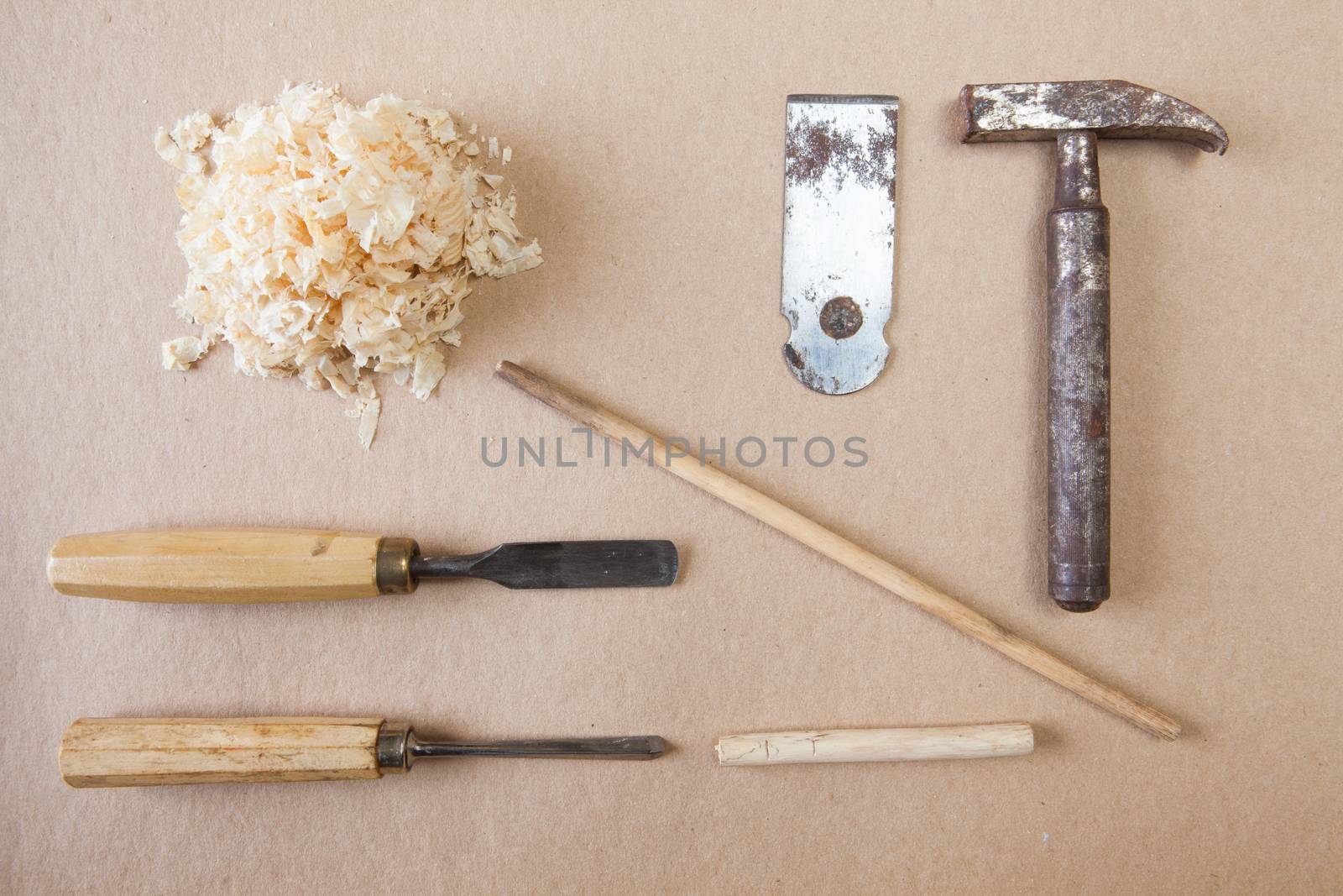 Wood tools arranged top view by andongob