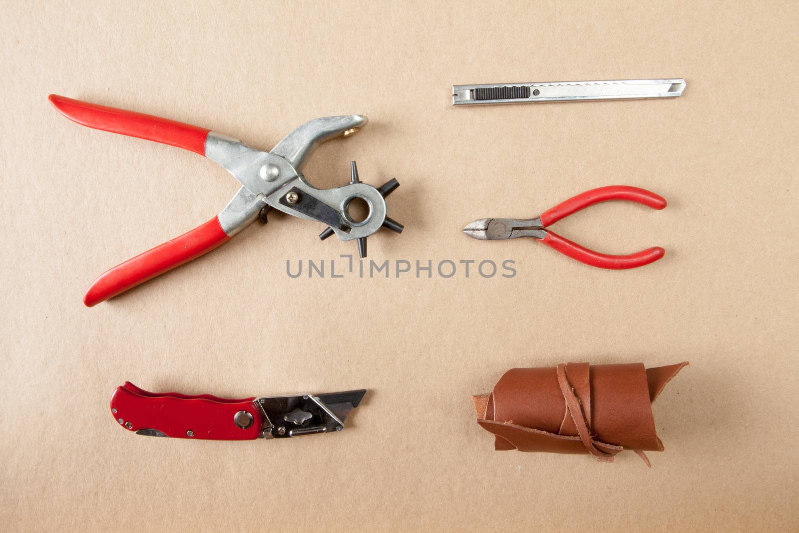 Working tools leather craftsman top views by andongob