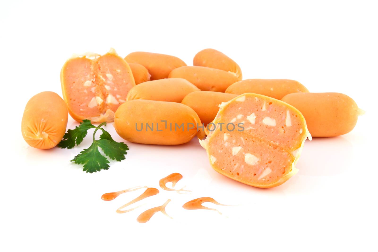 Smoked Sausages isolated on a white background 