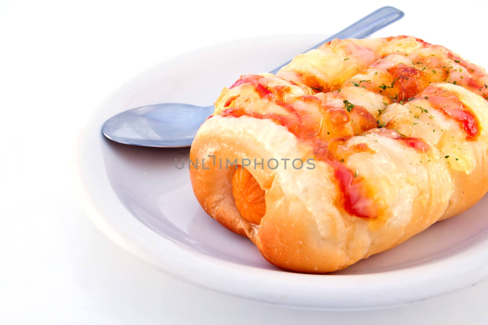 sausage bread thai bakery on plate and spoon