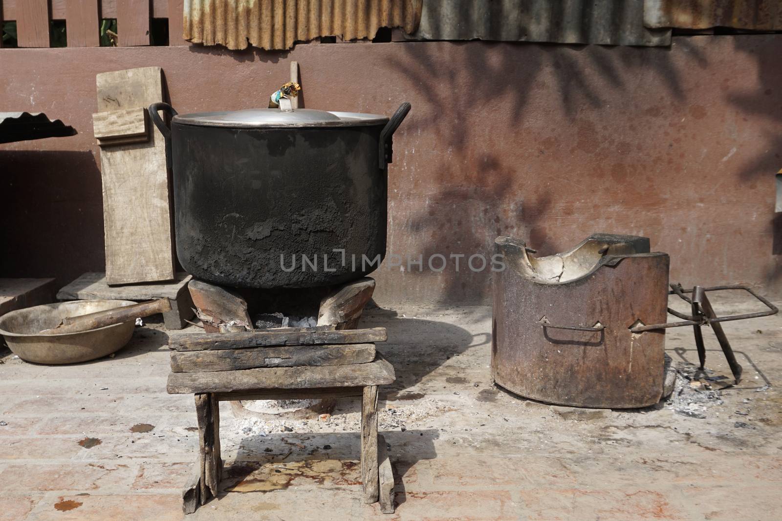 Local stove kitchen outdoor in Laos