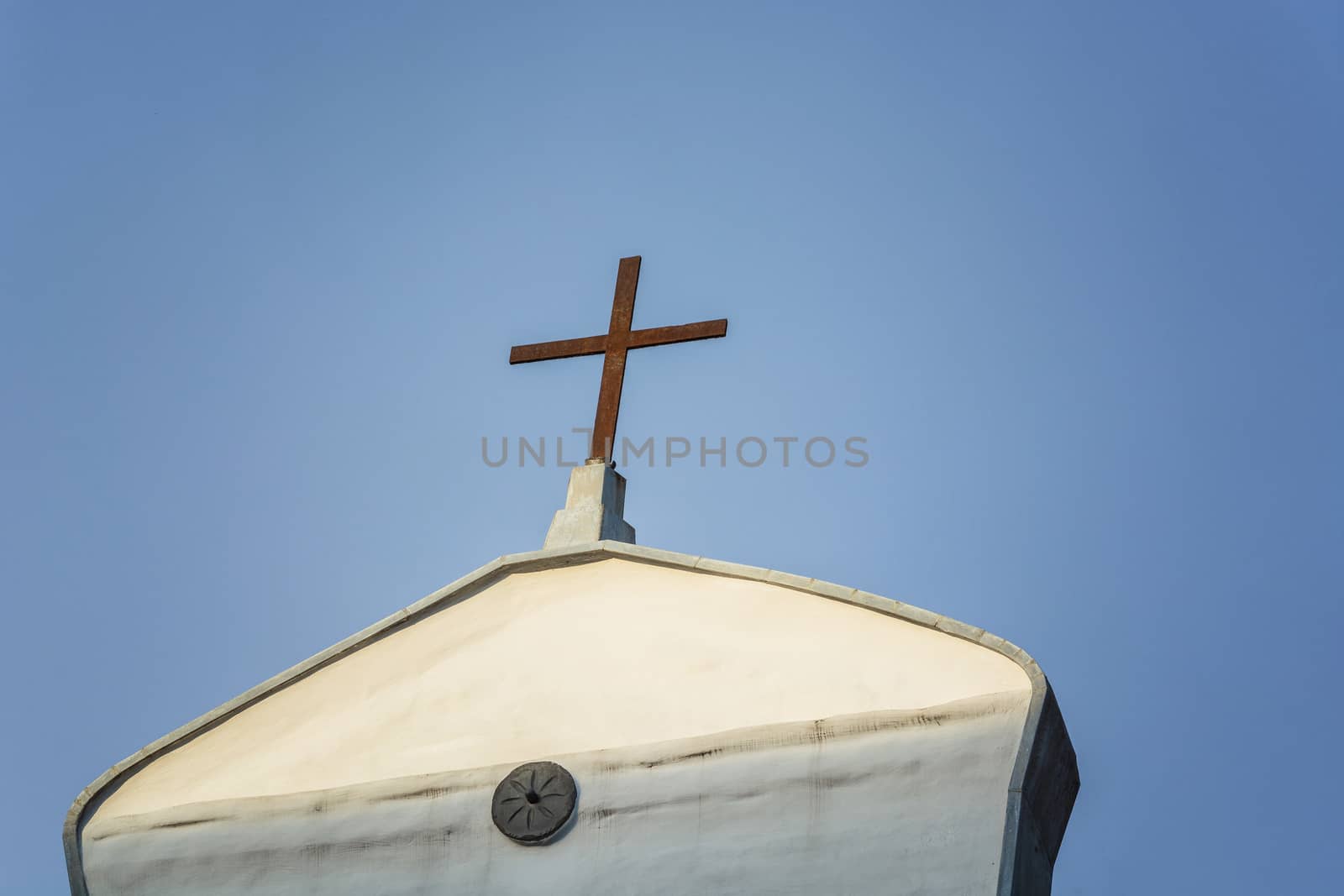 Old Historic Steeple against a blue sky.