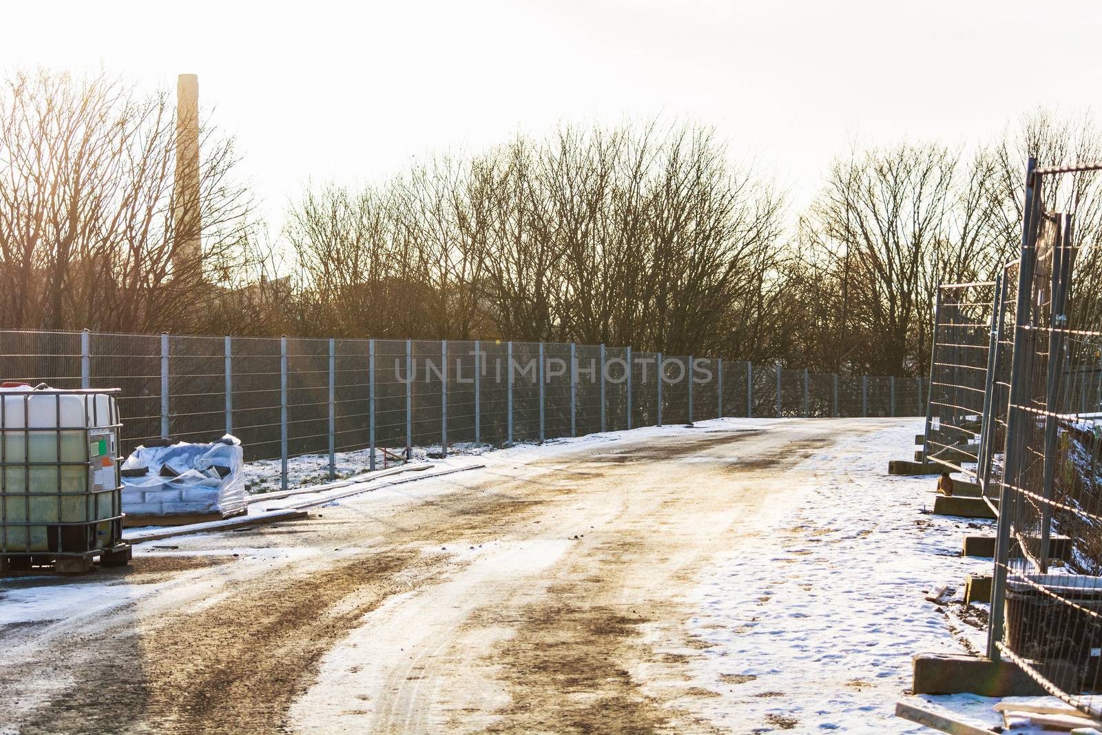 Road Construction  in winter for construction vehicles.