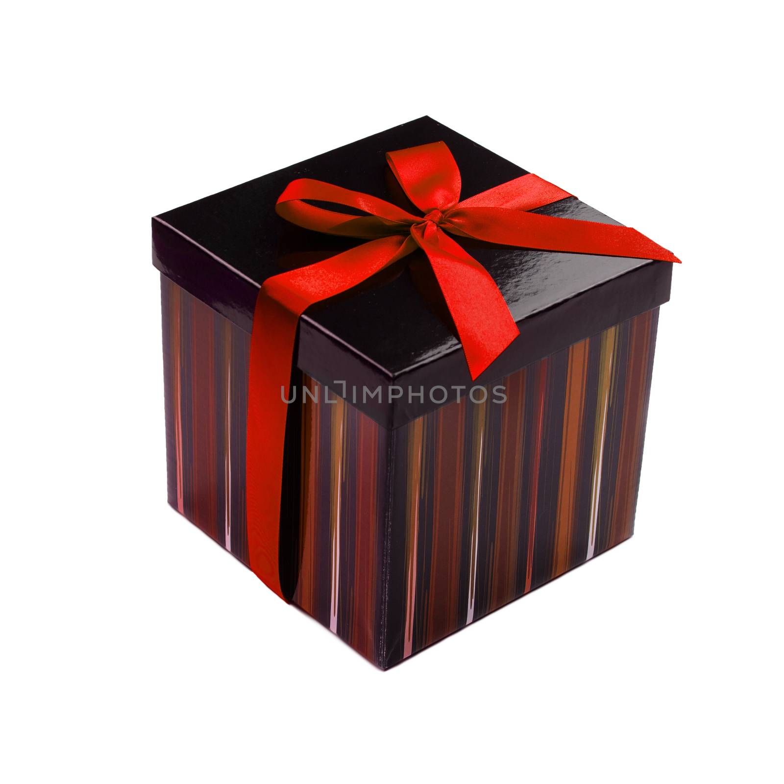 Gift box with red ribbon isolated on white background