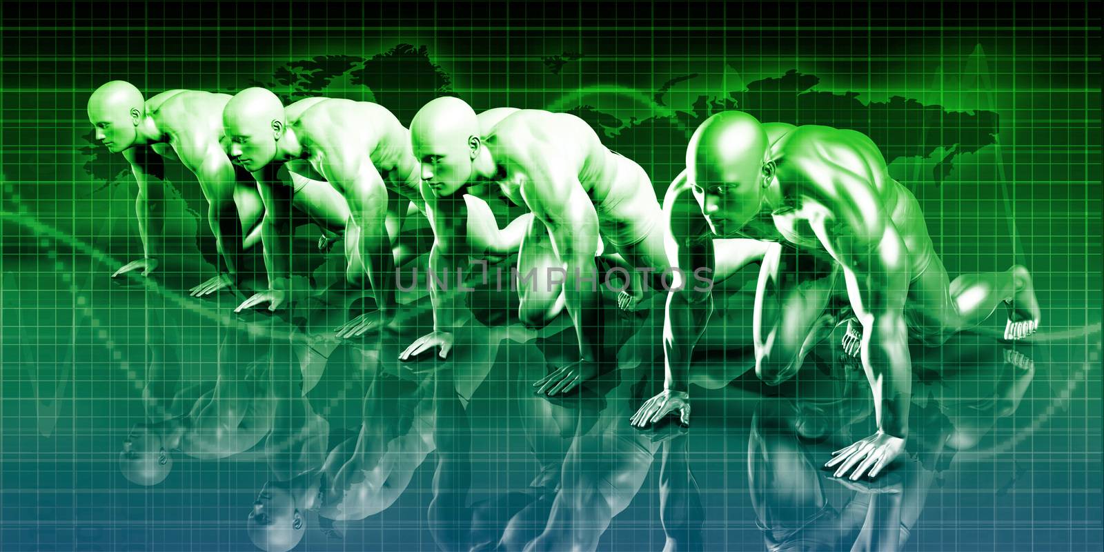 Business Competition with People in a Row Starting Line
