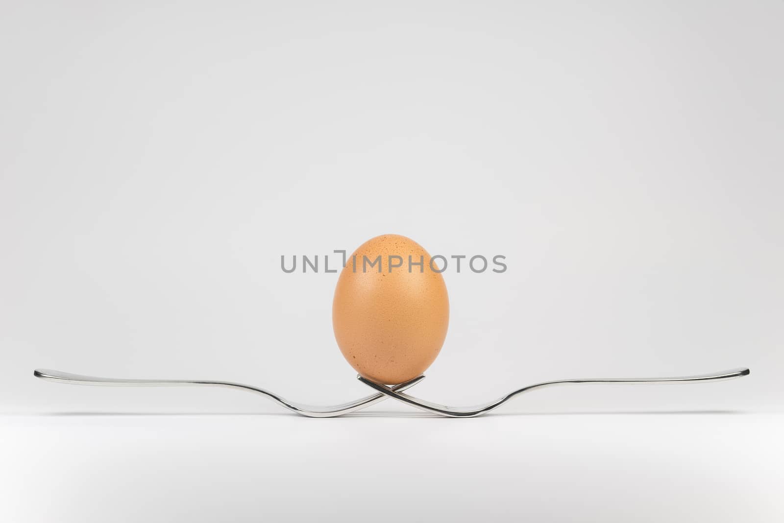 Balancing egg on two cooperating metal forks
