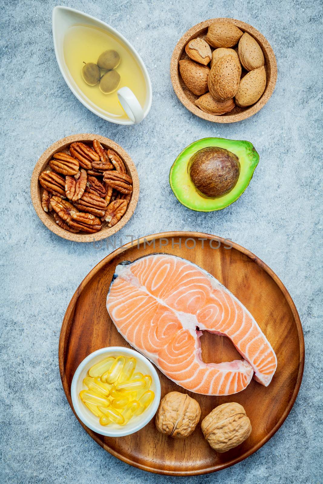 Selection food sources of omega 3 and unsaturated fats. Super fo by kerdkanno