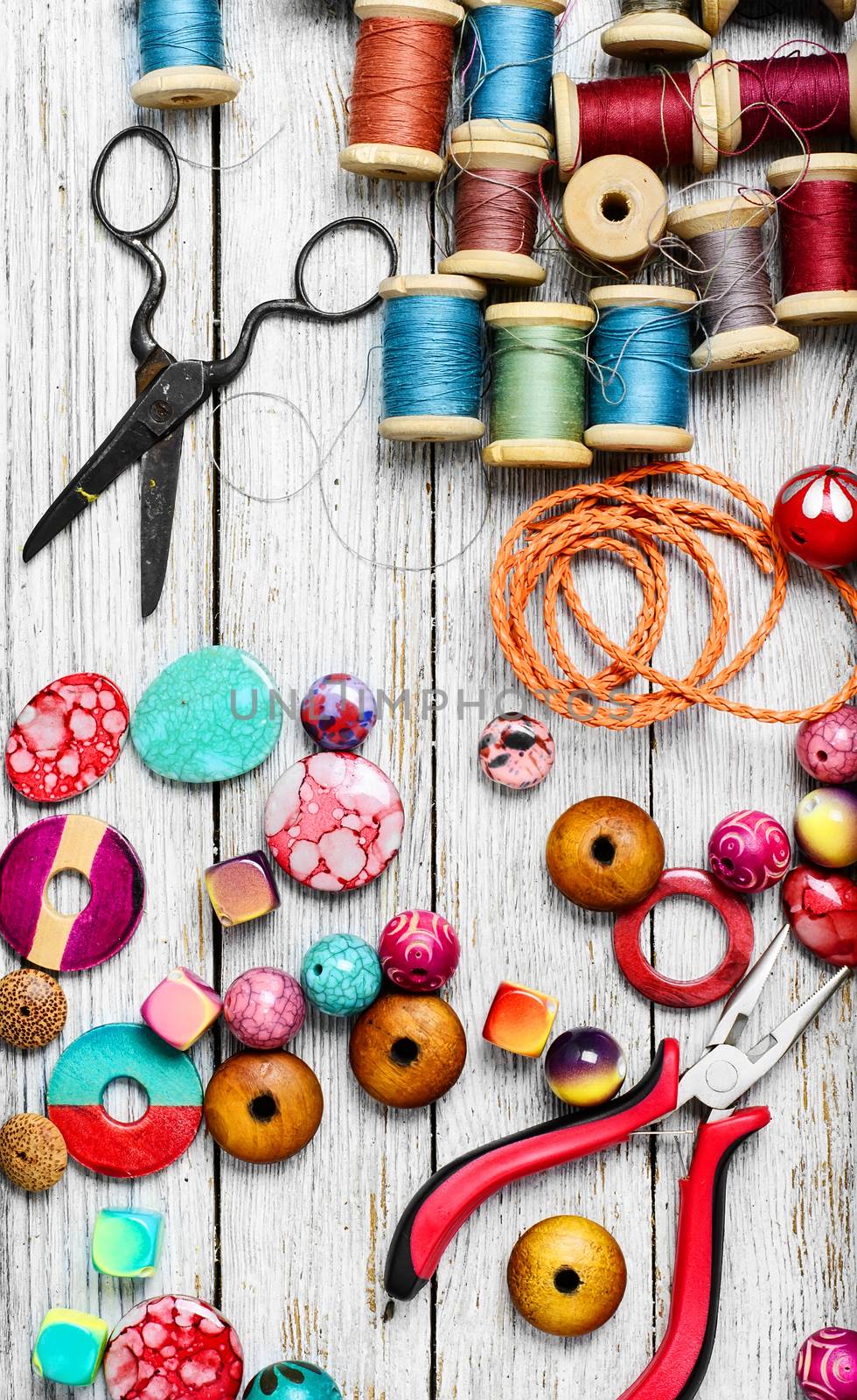 Beads and thread working tools for craft and skill