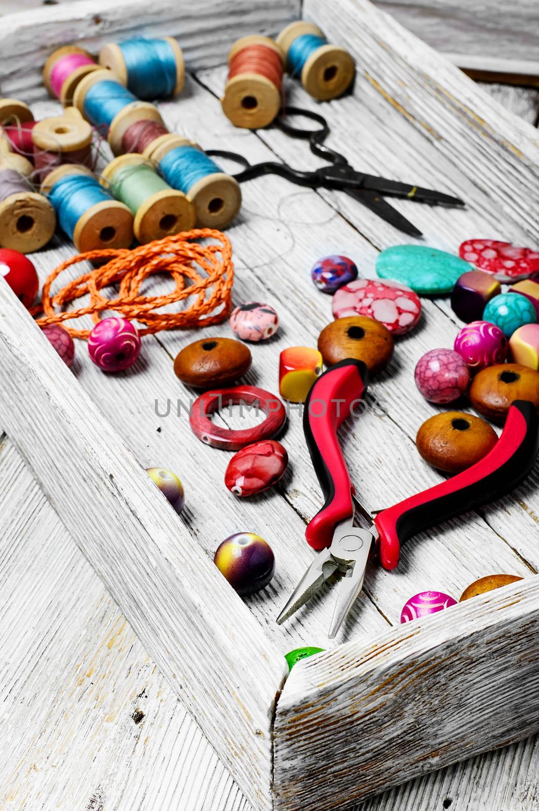 Beads and thread working tools for craft and skill