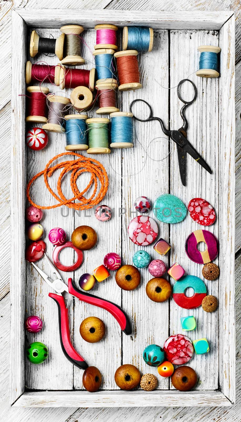 Beads and thread working tools for craft and skill