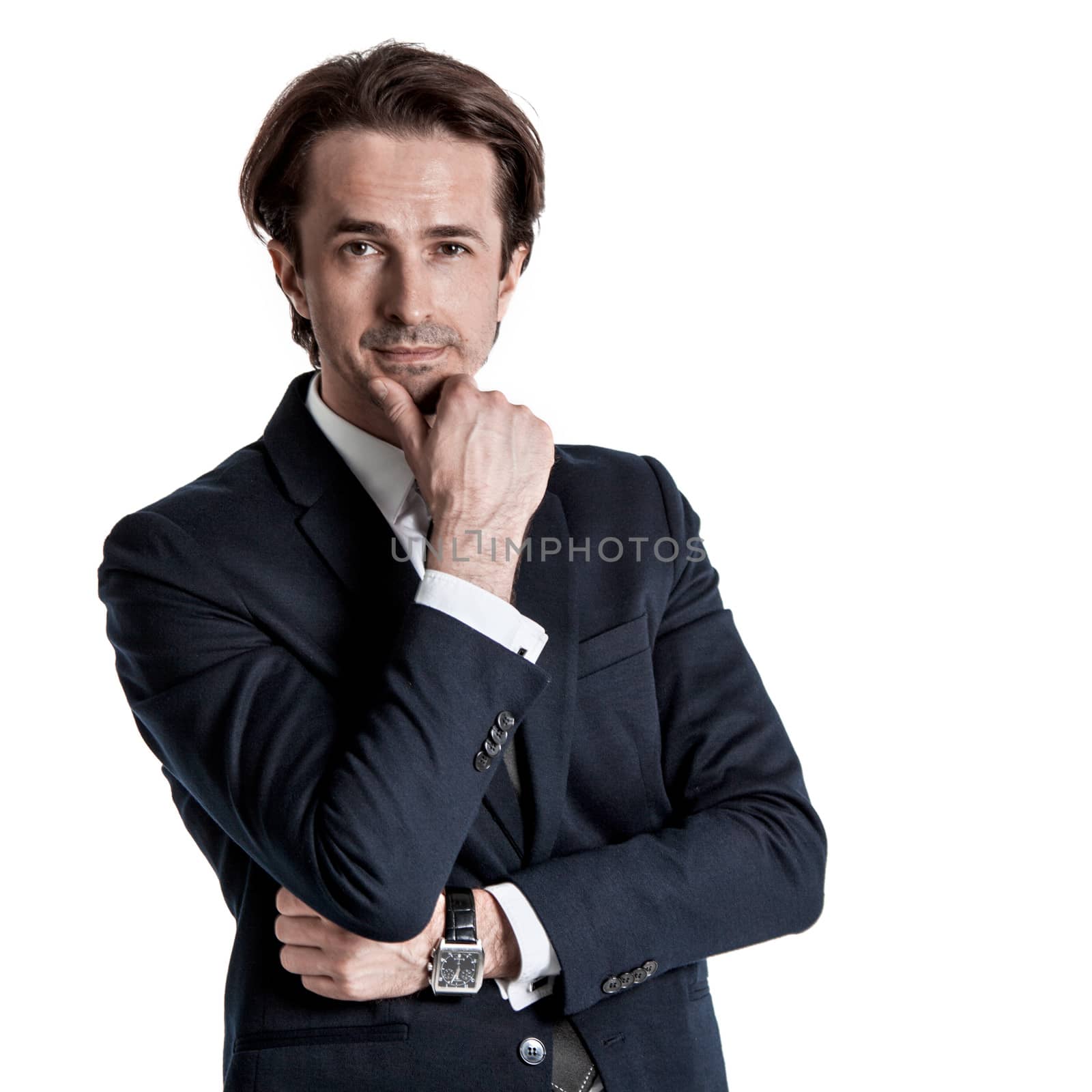 Portrait of businessman in suit isolated on white background