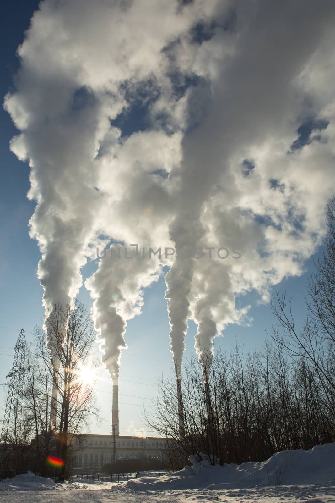 Industrial smoke stack of coal power plant.