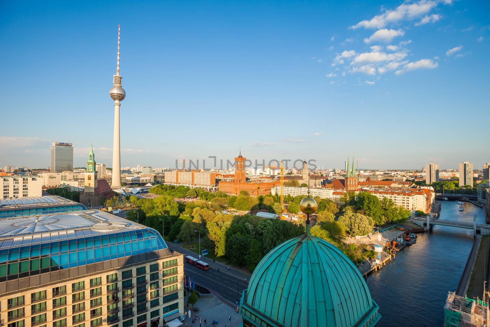 View over Berlin Alexanerplatz with Rotes Rathaus and River Spree