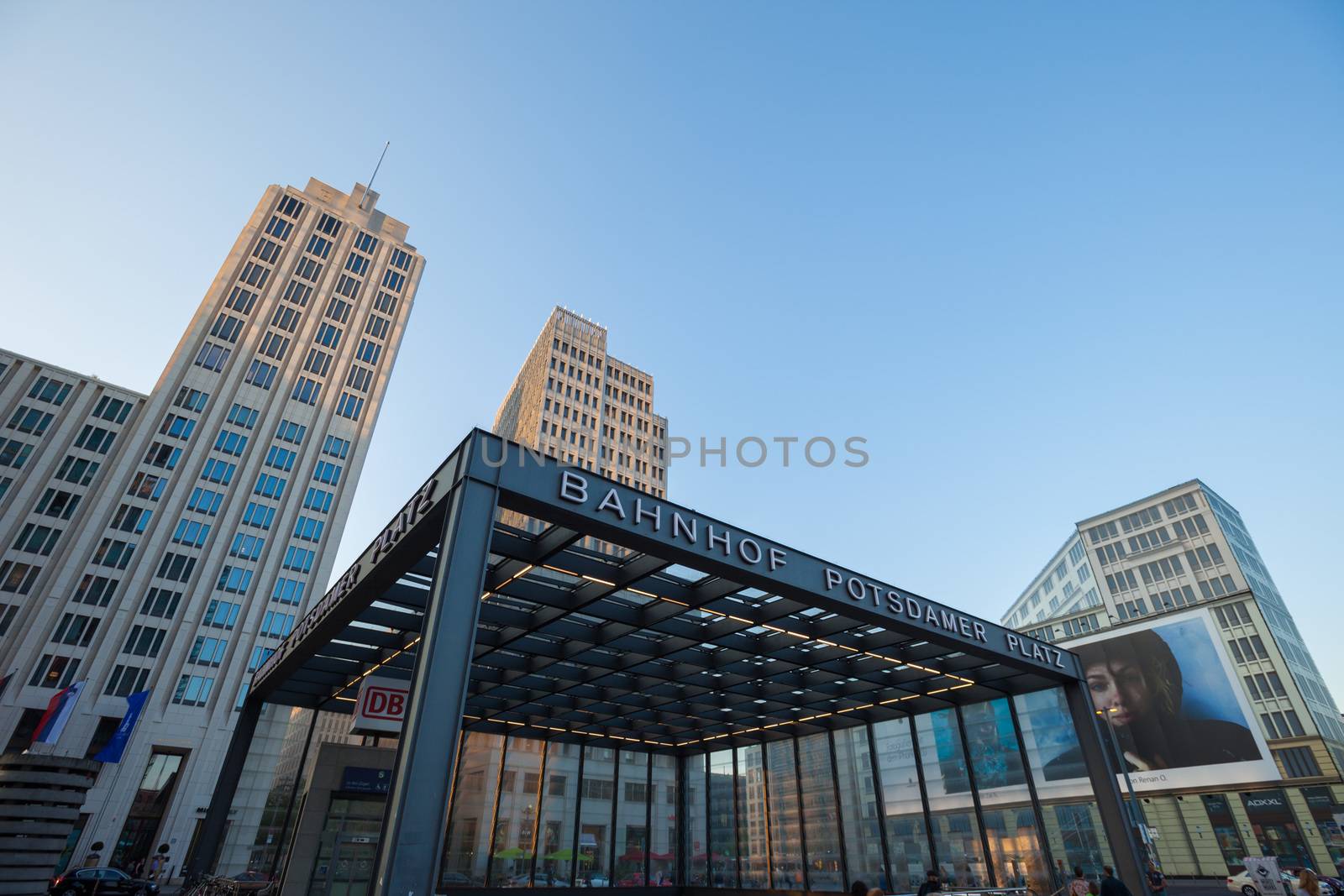 BERLIN - May 10: Station building and skyscrapers at Potsdamer Platz on May 10, 2016 in Berlin.