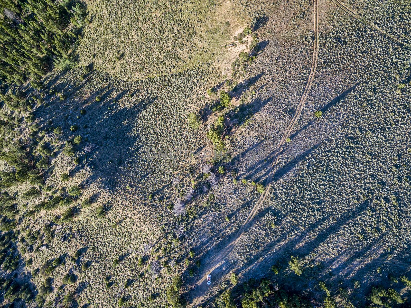 Aerial view of a back country road in North Park, Colorado