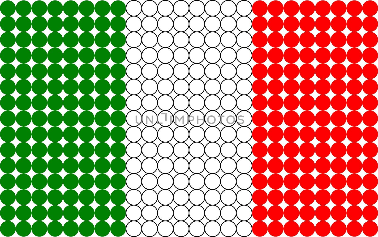 Abstract dotted Italian flag made from small dots.