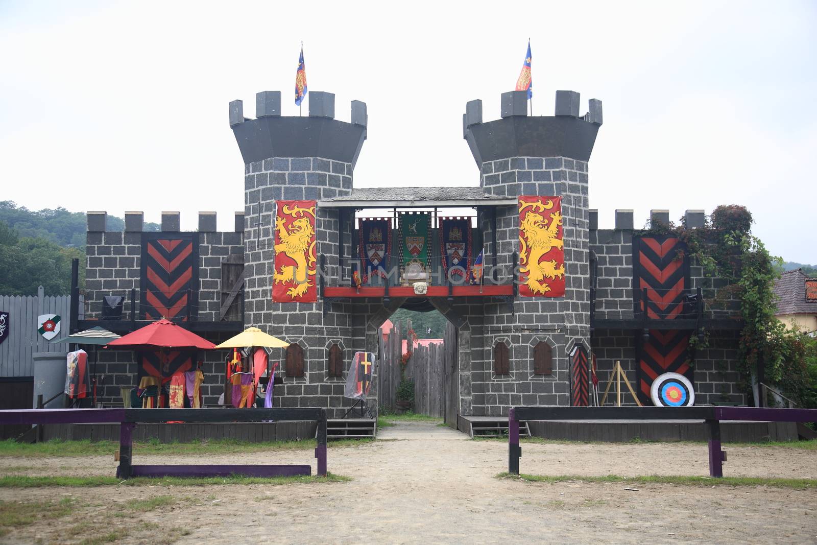 Jousting arena and castle at the New York Renaissance Faire Festival.