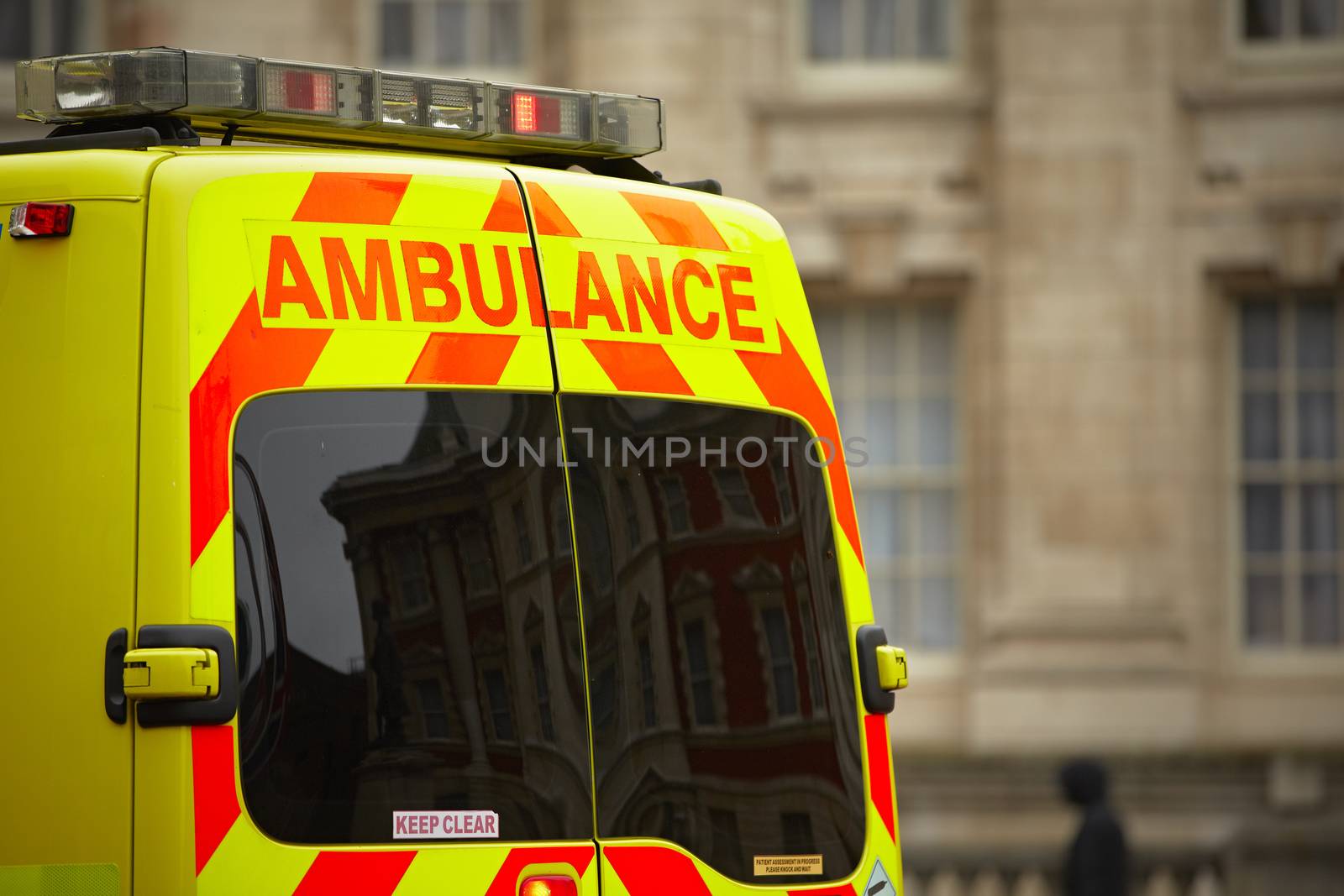 Door of the emergency ambulance car - selective focus