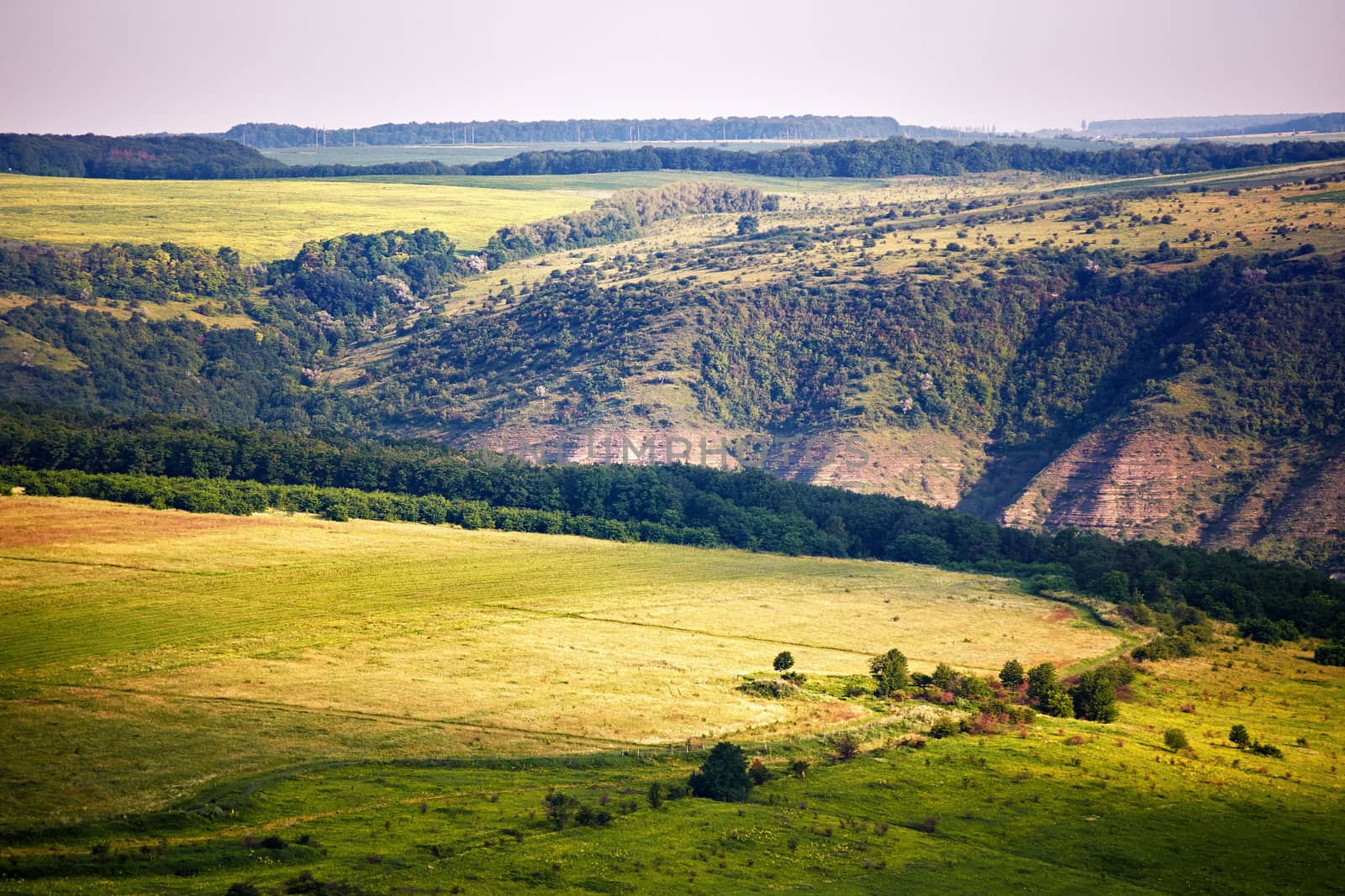 Summer sunny morning on the river Dniester in canyon